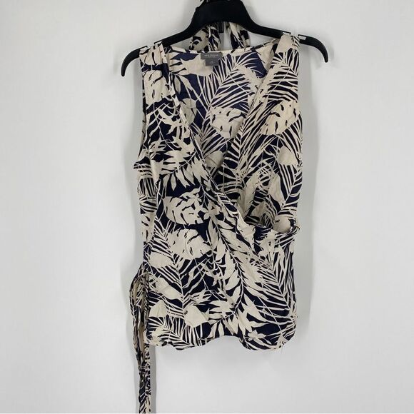 Ann Taylor Women’s V Neck Wrap Silk Tropical Print Sleeveless Blouse size 6P - Picture 1 of 4